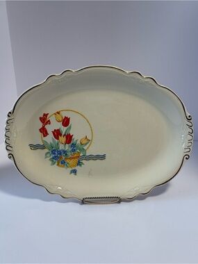 Vintage 1945 Homer Laughlin Virginia Rose Floral Oval Serving Platter 13.5”